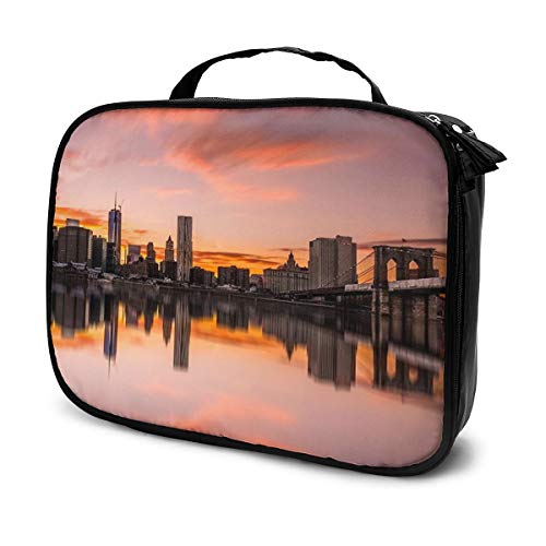Nicokee Bolsa de maquillaje de viaje, bolsa organizadora de cosméticos de Nueva York, con diseño de atardecer de Nueva York