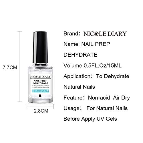 NICOLE DIARY Imprimación de deshidratado y adhesivo de preparación de uñas natural profesional, enlace de proteína de uñas, imprimación de unión superior para geles acrílicos y UV