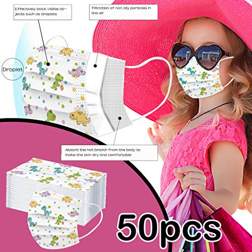 Niños Desechables de Filtro de 3 Capas con Pendientes Elásticos, 50/100 unidades, Dibujos Animados patrón（Dinosaurio Arco iris perrito Espacio animal）