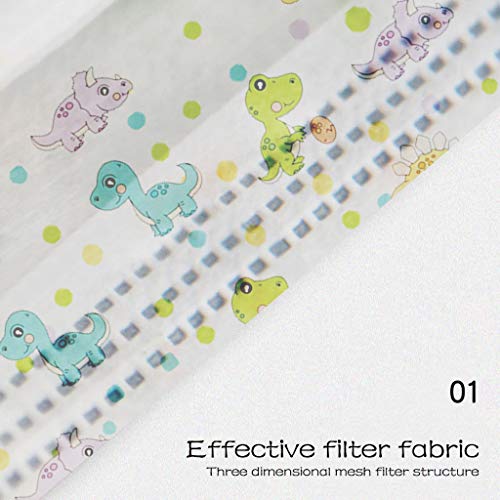 Niños Desechables de Filtro de 3 Capas con Pendientes Elásticos, 50/100 unidades, Dibujos Animados patrón（Dinosaurio Arco iris perrito Espacio animal）