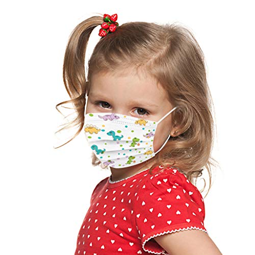 Niños Desechables de Filtro de 3 Capas con Pendientes Elásticos, 50/100 unidades, Dibujos Animados patrón（Dinosaurio Arco iris perrito Espacio animal）