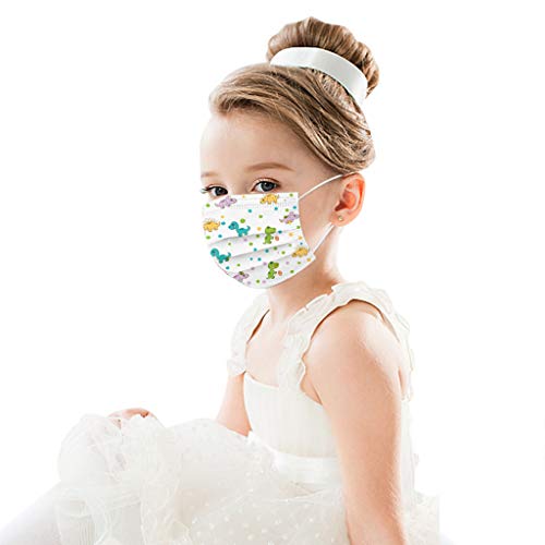 Niños Desechables de Filtro de 3 Capas con Pendientes Elásticos, 50/100 unidades, Dibujos Animados patrón（Dinosaurio Arco iris perrito Espacio animal）