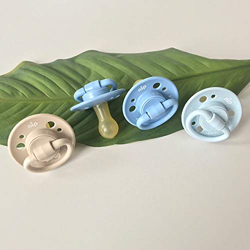 Nip Cherry - Chupetes redondos para recién nacido, 4 unidades, talla 1, 0 – 6 meses, incluye cadena para chupete de madera.