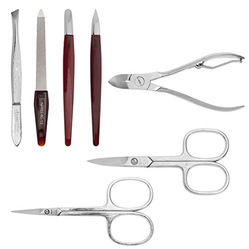 Nippes Solingen Seam - Set de manicura (7 piezas, estuche de piel de vacuno con botón de presión, Nippes Premium Line), color beige