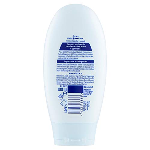 Nivea Crema Manos Hidratante Express con minerales marinos – 6 Paquetes de 100 ml – Total: 600 ml