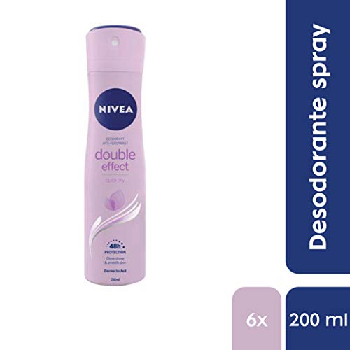NIVEA Double Effect Spray en pack de 6 (6 x 200 ml), desodorante antitranspirante para unas axilas suaves y sin irritaciones, desodorante suave para el cuidado femenino
