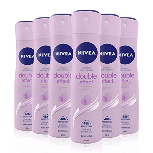 NIVEA Double Effect Spray en pack de 6 (6 x 200 ml), desodorante antitranspirante para unas axilas suaves y sin irritaciones, desodorante suave para el cuidado femenino