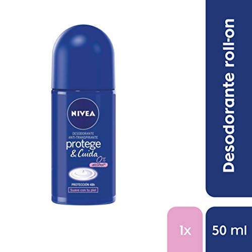 NIVEA Protege & Cuida Roll-on (1 x 50 ml), desodorante antitranspirante con el aroma de NIVEA Creme, desodorante roll on con 0% alcohol