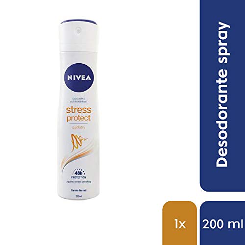 NIVEA Stress Protect Spray (1 x 200 ml), desodorante antitranspirante para combatir la sudoración por estrés, desodorante para mujer con 48 horas de protección