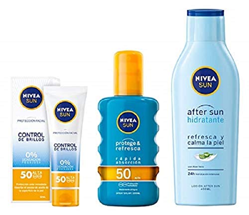 NIVEA SUN crema solar facial FP50  + Protege & Refresca Spray Solar FP50 + After Sun Loción Hidratante