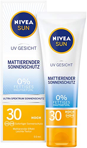 NIVEA SUN UV rostro mate Protección solar SPF 30 (50 ml), crema solar no grasa para el rostro, leche solar con textura ligera