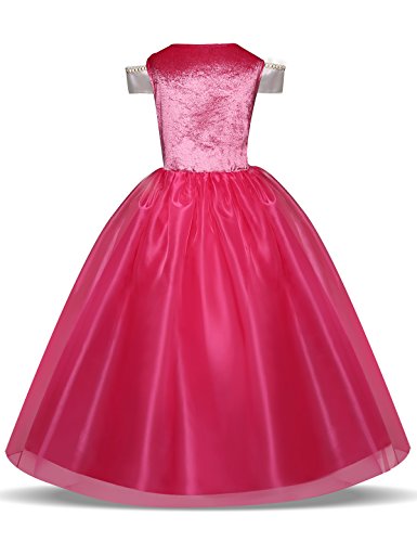 NNJXD Niñita Vestido Largo De Fiesta De Cosplay Disfraz De Carnaval Para Princesa Tamaño(150) 7-8 Años Rosa roja