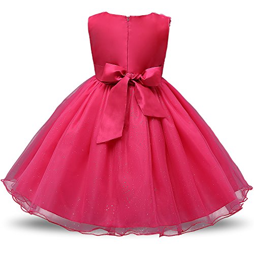 NNJXD Vestido de Fiesta de Princesa con Encaje de Flor de 3D sin Mangas para Niñas Talla(110) 2-3 años Rose