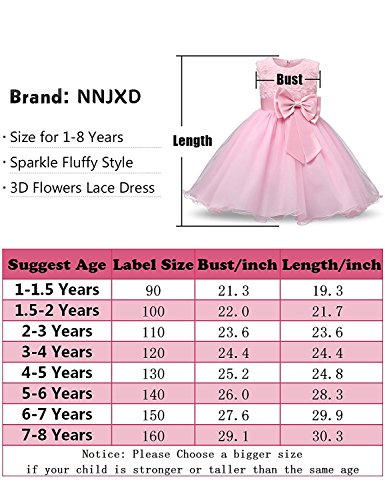 NNJXD Vestido de Fiesta de Princesa con Encaje de Flor de 3D sin Mangas para Niñas Talla(110) 2-3 años Rose