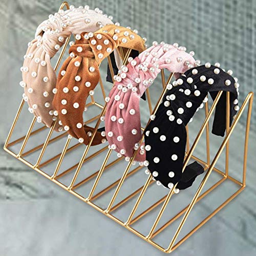 Noblik Diademas De Perlas para Mujeres 4PCS Anchas De Terciopelo Nudo Cruzado De Turbante Diadema De Aro De Pelo Lindo para Ni？As Adulto Adornos De Fiesta De Navidad De Halloween Cabello