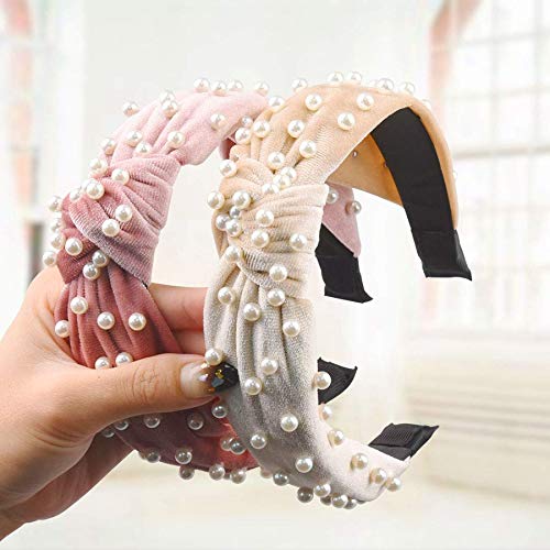 Noblik Diademas De Perlas para Mujeres 4PCS Anchas De Terciopelo Nudo Cruzado De Turbante Diadema De Aro De Pelo Lindo para Ni？As Adulto Adornos De Fiesta De Navidad De Halloween Cabello