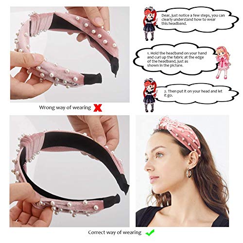 Noblik Diademas De Perlas para Mujeres 4PCS Anchas De Terciopelo Nudo Cruzado De Turbante Diadema De Aro De Pelo Lindo para Ni？As Adulto Adornos De Fiesta De Navidad De Halloween Cabello