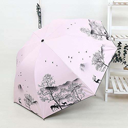 No/Brand Paraguas de Dibujos Animados de Tinta, Paraguas Plegable pequeño Fresco, Paraguas de plástico Negro, Paraguas