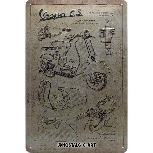 Nostalgic-Art Cartel de Chapa Retro Vespa – Parts Sketches – Idea de Regalo para los Aficionados a Las Scooters, metálico, Diseño Vintage, 20 x 30 cm
