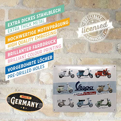 Nostalgic-Art Vespa – Model Chart – Geschenk-Idee für Roller Fans Cartel de Chapa Retro, De Metal, Diseño Vintage para decoración, 30 x 40 cm