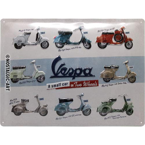 Nostalgic-Art Vespa – Model Chart – Geschenk-Idee für Roller Fans Cartel de Chapa Retro, De Metal, Diseño Vintage para decoración, 30 x 40 cm