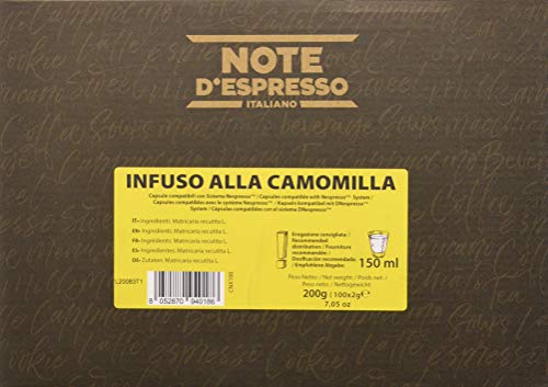 Note D'Espresso - Cápsulas de manzanilla, 2 g (caja de 100 unidades) Exclusivamente Compatible con cafeteras Nespresso*