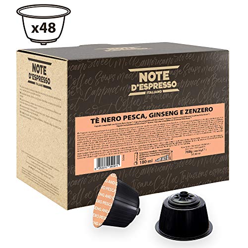 Note D'Espresso - Cápsulas de té negro con melocotón, ginseng y jengibre Exclusivamente Compatibles con cafeteras de cápsulas Nescafé* y Dolce Gusto* 16 g (caja de 48 unidades)
