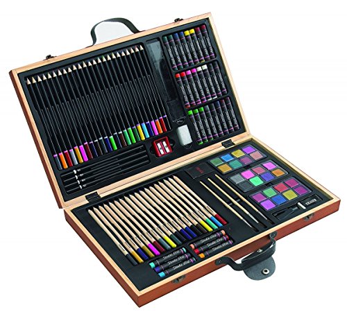 notrash2003 Caja de pinturas, 88 piezas, lápices de colores, ceras, pinceles, caja de madera
