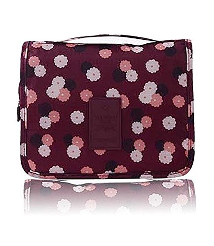 NOVAGO Bolsa de aseo / Organizador especialmente concebido para los viajes, el maquillaje y artículos de higiene personal - tamaño L (de lunares / Azul oscuro) (granate)