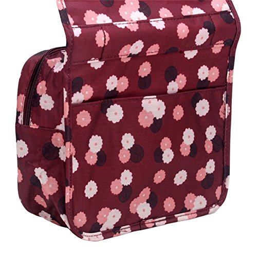 NOVAGO Bolsa de aseo / Organizador especialmente concebido para los viajes, el maquillaje y artículos de higiene personal - tamaño L (de lunares / Azul oscuro) (granate)