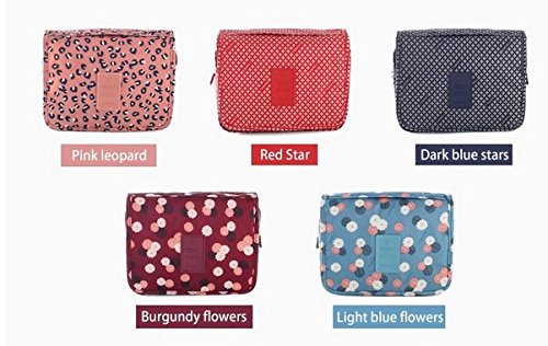 NOVAGO Bolsa de aseo / Organizador especialmente concebido para los viajes, el maquillaje y artículos de higiene personal - tamaño L (de lunares / Azul oscuro) (granate)