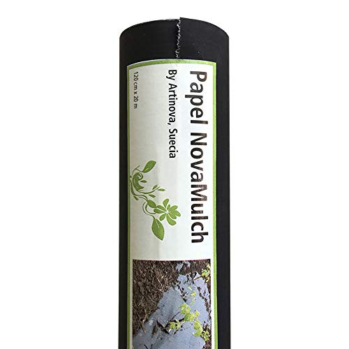 NovaMulch 120cm x 20m, Malla antihierbas de Papel Biodegradable - Control de maleza incluida la juncia (jonça) - para Invernadero, huerto y huerto Urbano - Se degrada y no Deja residuos