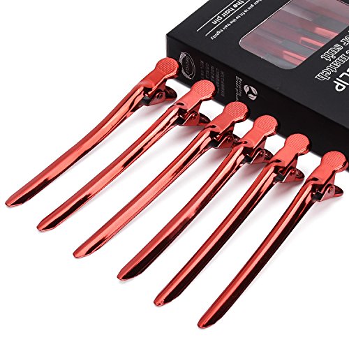 Noverlife Pinzas de pelo de pico de pato de metal, seccionador profesional de cocodrilo Barrette Pinzas de agarre para el cabello rojo Salon Barber Herramientas de peluquería para mujeres -12 piezas