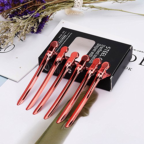 Noverlife Pinzas de pelo de pico de pato de metal, seccionador profesional de cocodrilo Barrette Pinzas de agarre para el cabello rojo Salon Barber Herramientas de peluquería para mujeres -12 piezas