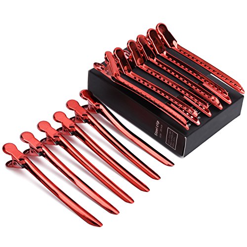 Noverlife Pinzas de pelo de pico de pato de metal, seccionador profesional de cocodrilo Barrette Pinzas de agarre para el cabello rojo Salon Barber Herramientas de peluquería para mujeres -12 piezas