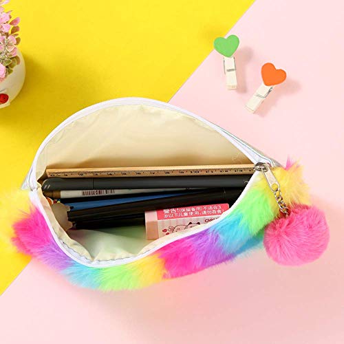 N/P Estuche para lápices Estuche para lápices Lindo Arco Iris de Felpa Material de Oficina Escolar Bolsa de cosméticos Almacenamiento Estudiante S