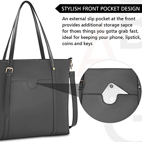 NUBILY Bolsos Universidad Mujer Grande para Ordenador Portátil 15.6 Pulgadas Impermeable Bolso Shopper PU Piel Bolsos de Mujer Bandolera Bolsa Tote Cuero Gris