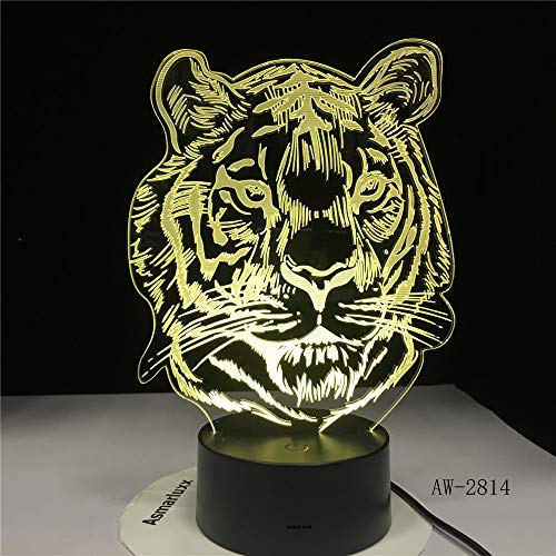 Nuevo Tigre Cabeza de Dibujos Animados Noche luz Color cambiante lámpara de Mesa Infantil Infantil decoración del hogar