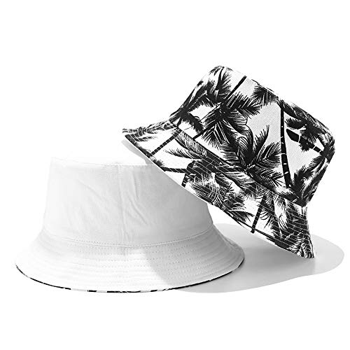 Nuevo Unisex Moda Verano Reversible Negro Blanco Árbol De Coco Impreso Pescador Gorras Cubo Sombreros Gorro Pescador Hombres Mujeres Blancoenvío Gratis