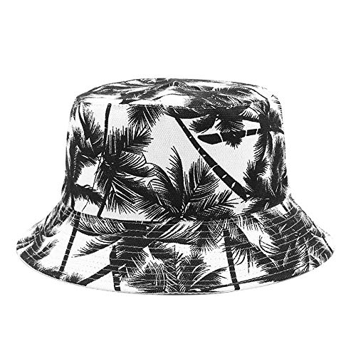 Nuevo Unisex Moda Verano Reversible Negro Blanco Árbol De Coco Impreso Pescador Gorras Cubo Sombreros Gorro Pescador Hombres Mujeres Blancoenvío Gratis