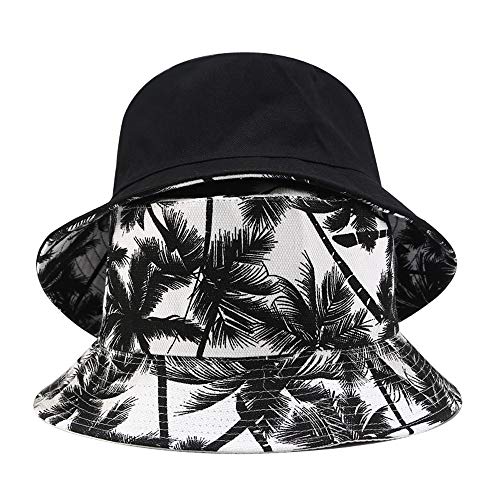 Nuevo Unisex Moda Verano Reversible Negro Blanco Árbol De Coco Impreso Pescador Gorras Cubo Sombreros Gorro Pescador Hombres Mujeres Blancoenvío Gratis