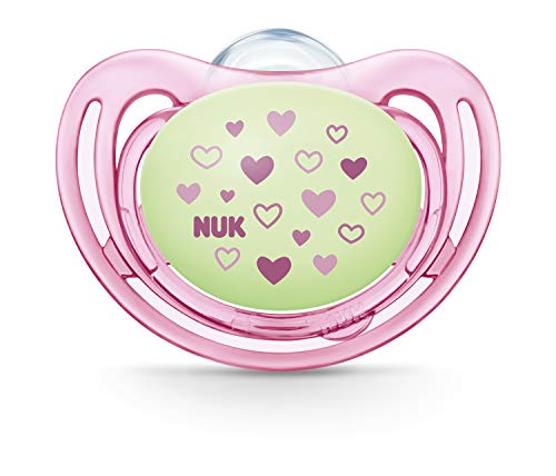 NUK - Chupete de silicona para la mandíbula, de 0 a 6 meses, color lila y rosa, 2 unidades