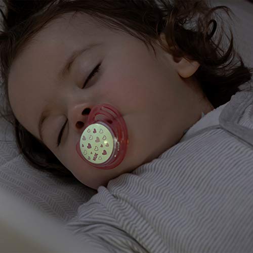 NUK - Chupete de silicona para la mandíbula, de 0 a 6 meses, color lila y rosa, 2 unidades