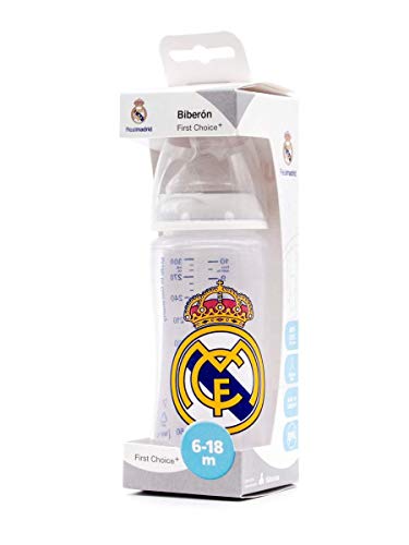 NUK First Choice + Biberón del Real Madrid de Silicona. Biberón Anticólicos. Producto Oficial. Color Blanco. (300 ml)