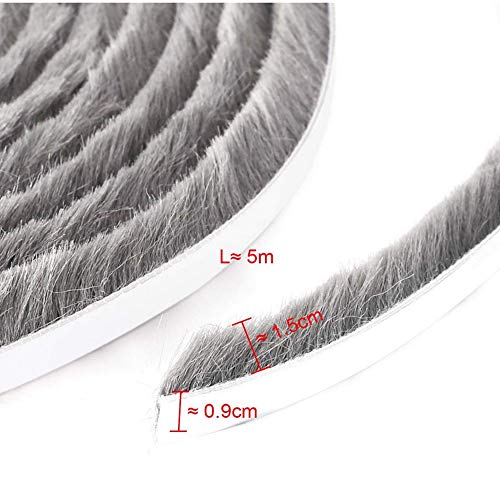 Nuluxi Prueba de Polvo Puertas Cintas de Sellado Autoadhesivas Prueba de Polvo Burlete Tira de Sellado Antipolvo 5 m Altura15 mm Gris Burlete con Cepillo Junta para Armarios Cajones Puertas Correderas