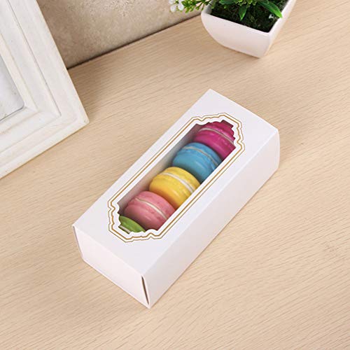 NUOBESTY Cajas de Macaron de 12 Piezas Contenedores de Macarons Manga Blanca con Ventana Transparente para 5 Macarons Contenedor de Papel de Pastel para Regalar (Tamaño S 5 Cavidades)