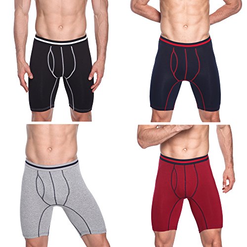 Nuofengkudu Hombre 4 Pack Larga Bóxers Ajustados Bulge Braguitas Calzoncillos Ropa Interior Suave Elástico Compresión Shorts Underwear Mutande Panty Hipster Nero/BLU/Grau/Rosso Chiaro Tamaño XXL