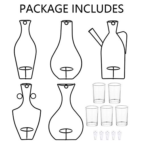 Nuptio Juego de 5 Contenedores para Macetas Colgantes de Pared con Jarrones Copa de Vidrio, Soporte de Metal de Hierro para la Decoración de Arreglos Florales de Siembra de Agua, Regalo para la Boda