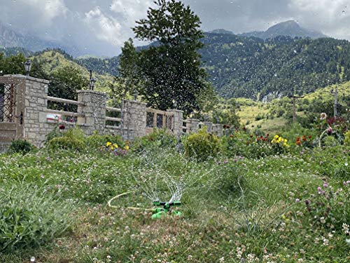 Nutri Nuts - Aspersor de agua ajustable para áreas de césped automático, 360 grados, sistema de rociadores giratorios de 3 brazos (1 aspersor y 6 conectores cinta de teflón)