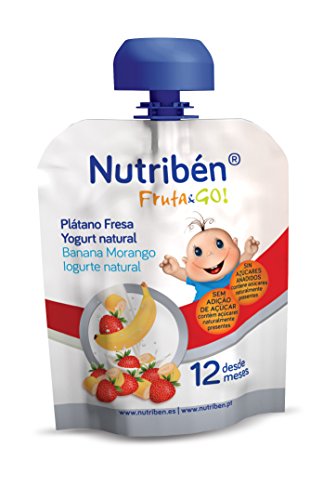 Nutribén - Fruta And Go ! Plátano, Fresa y Yogurt Natural, 1 Unidad 90 gr.